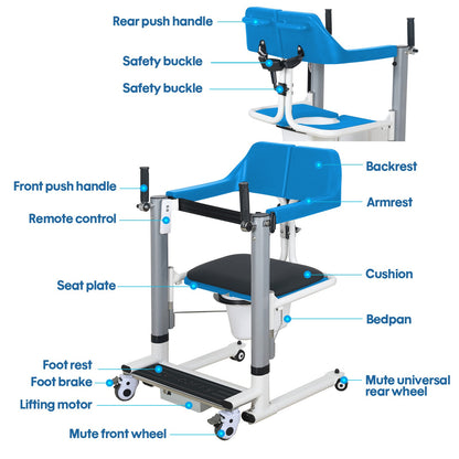 4-IN-1 MULTIFUNCTIONAL ELECTRIC LIFT TRANSFER, SHOWER, & COMMODE CHAIR