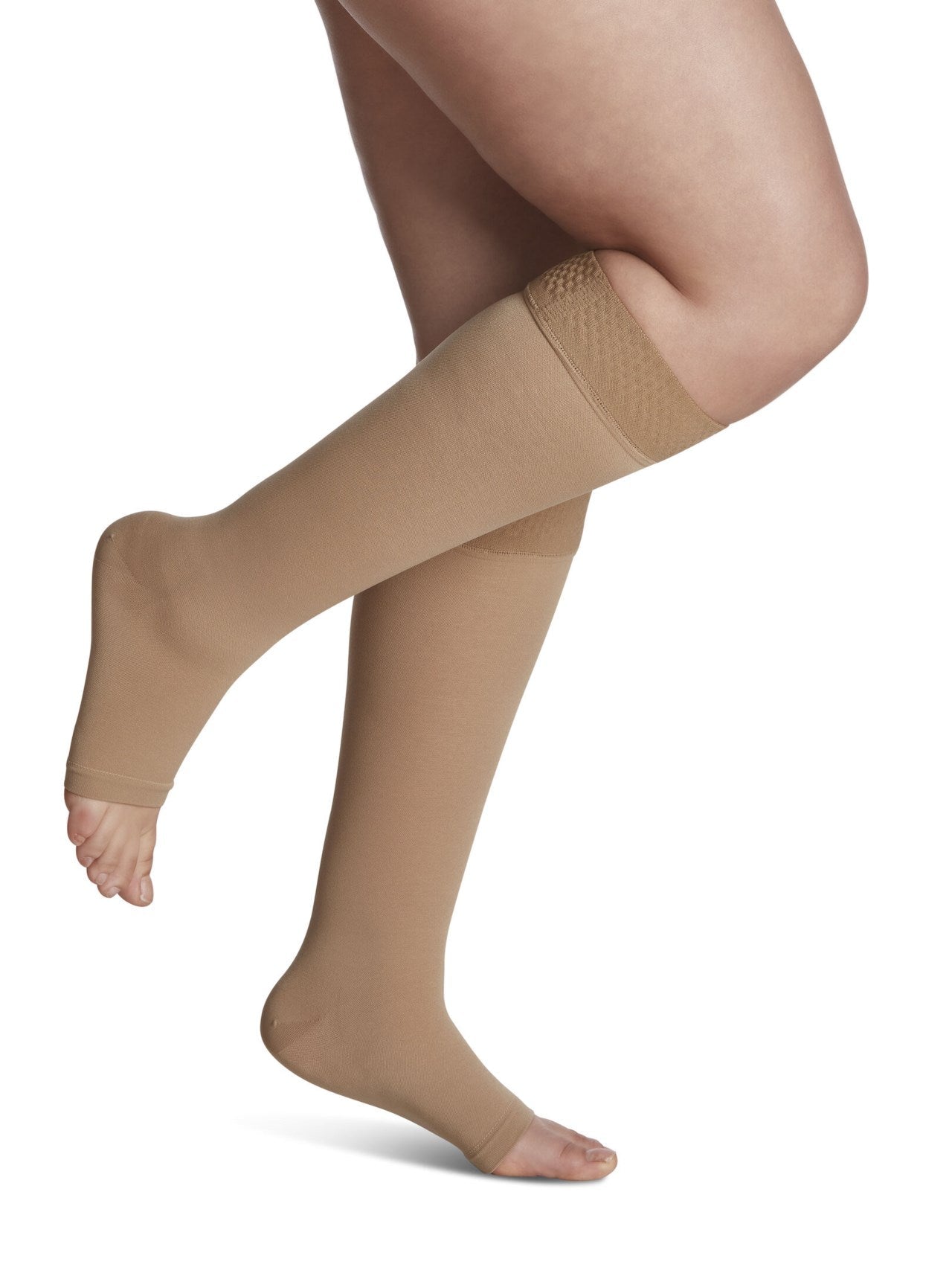 Sigvaris 860 Opaque Compression Socks 20-30 mmHg Calf High With Grip Top For Unisex Open Toe