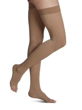 Sigvaris 860 Opaque Compression Socks 20-30 mmHg Thigh High For Women Open Toe