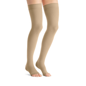 JOBST Opaque Compression Stockings 15-20 mmHg Thigh High Silicone Dot Band Open Toe Petite
