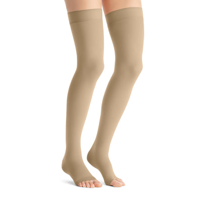 JOBST Opaque Compression Stockings 20-30 mmHg Thigh High Silicone Dot Band Open Toe